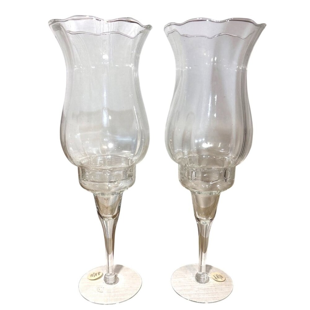 Princess House Crystal Heritage Hurricane Candle Holders Lamps Etched Orig Box